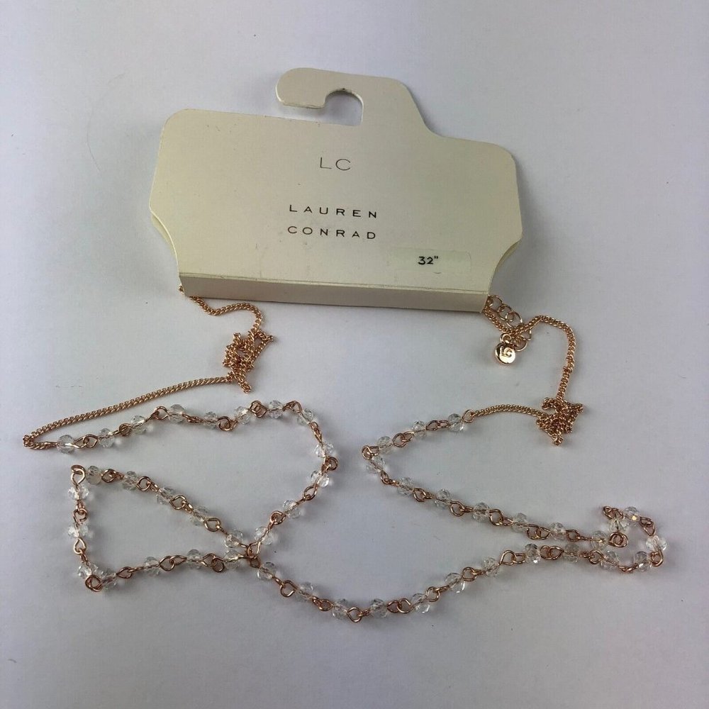 LC Lauren Conrad Necklace Copper Tone with Clear Crystal Beads